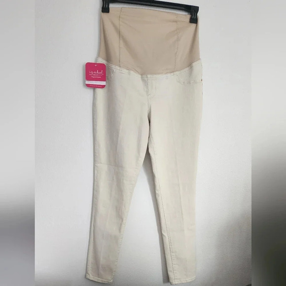 Isabel Maternity Crossover Panel Cream Skinny Jeans Size 8 (NWT) - Picture 1 of 10